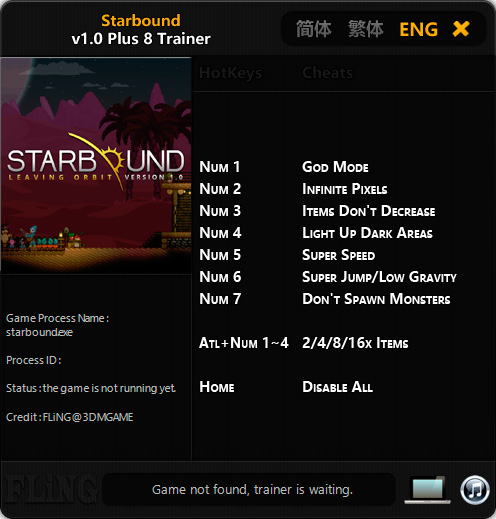 Starbound — трейнер для версии 1.0 (+8) FLiNG [64-bit]