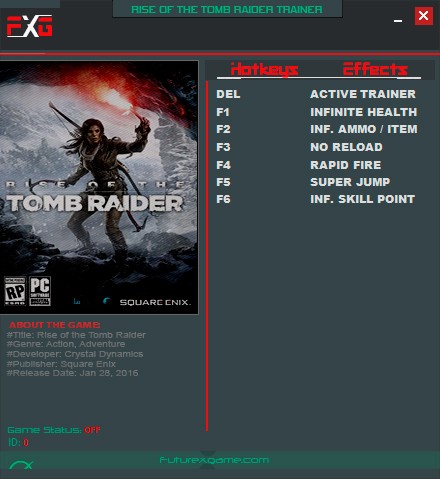Rise of the Tomb Raider — трейнер для версии 1.0.668.1 (+6) FutureX