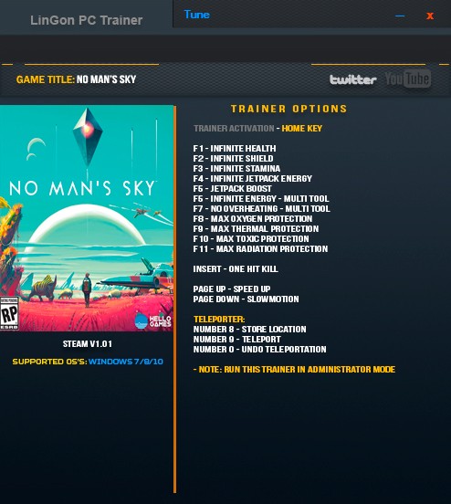 No Man's Sky — трейнер для версии 1.01 (+16) LinGon