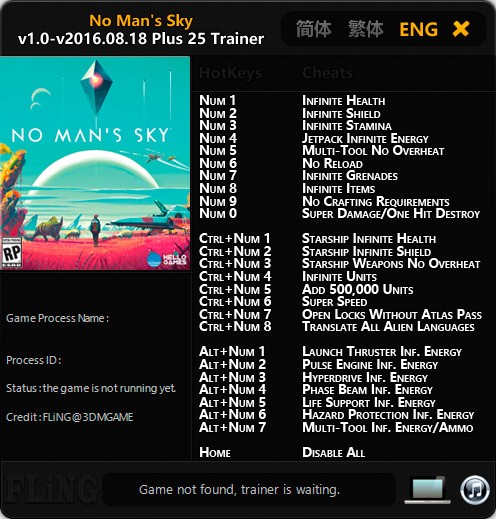 No Man's Sky — трейнер для версии 1.03 (+25) FLiNG
