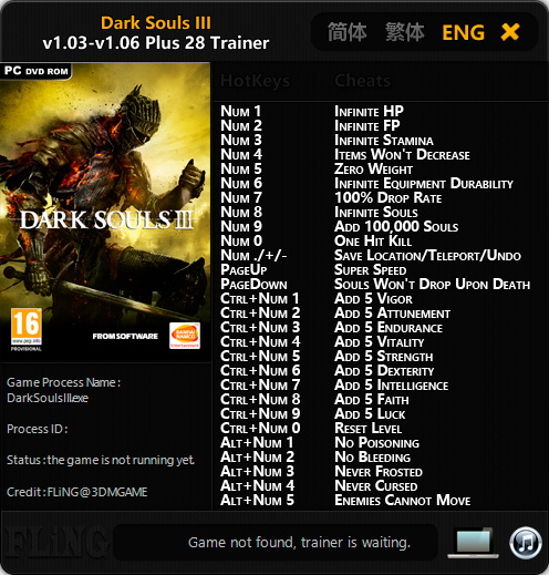 Dark Souls 3 — трейнер для версии 1.06 (+28) FLiNG