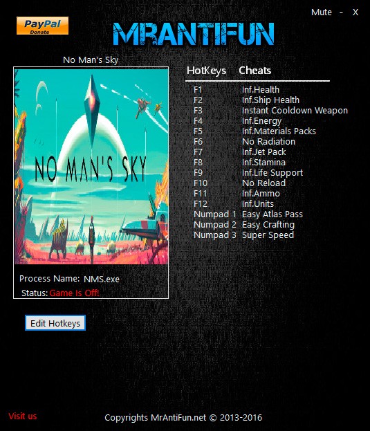 No Man's Sky — трейнер для версии 1.0 (+15) MrAntiFun