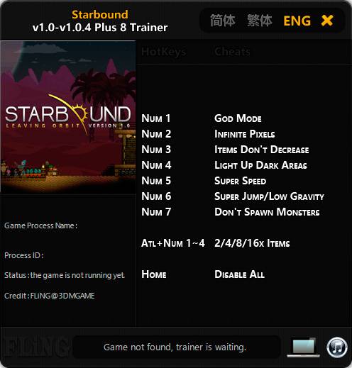 Starbound — трейнер для версии 1.0.4 (+8) FLiNG [64-bit]