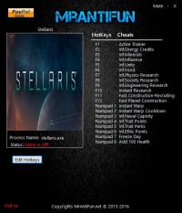 Stellaris — трейнер для версии 1.6.1 (+19) MrAntiFun