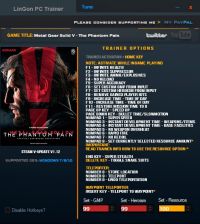 Metal Gear Solid V: The Phantom Pain — трейнер для версии 1.12 (+26) LinGon