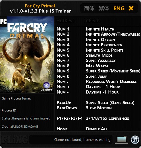 Far Cry Primal — трейнер для версии 1.3.3 (+15) FLiNG