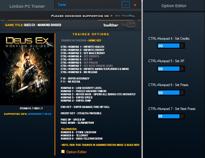 Deus Ex: Mankind Divided — трейнер для версии 1.7 (b 551.7) (+22) LinGon
