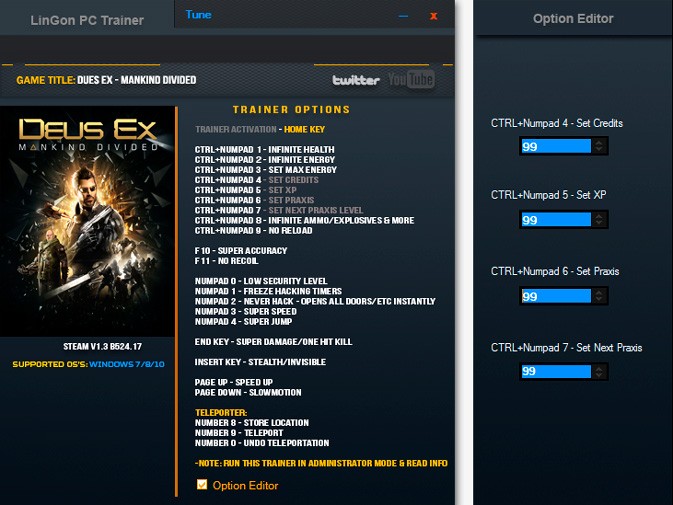 Deus Ex: Mankind Divided — трейнер для версии 1.3 (b 524.17) (+22) LinGon