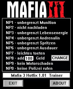 Mafia 3 — трейнер для версии 1.01 (Hotfix) (+10) dR.oLLe