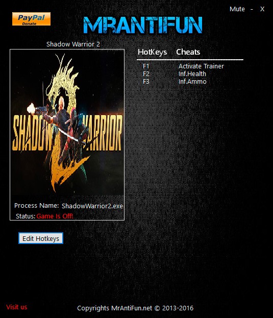 Shadow Warrior 2 — трейнер для версии 1.0 (+2) MrAntiFun