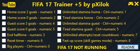 FIFA 17 — трейнер для версии 1.0 (+5) pXilok