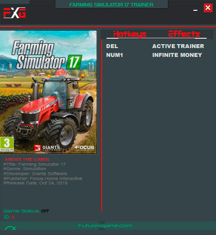 Farming Simulator 17 — трейнер для версии 1.2 (+1) FutureX [64-bit]