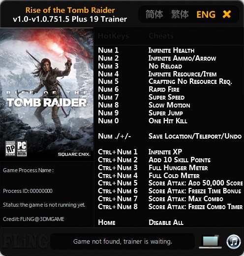 Rise of the Tomb Raider — трейнер для версии 1.0.751.5 (+19) FLiNG