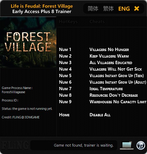Life is Feudal: Forest Village — трейнер для версии 0.9.4513 (+8) FLiNG [Ранний доступ]