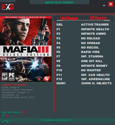 Mafia 3 — трейнер для версии 1.01 (+13) FutureX