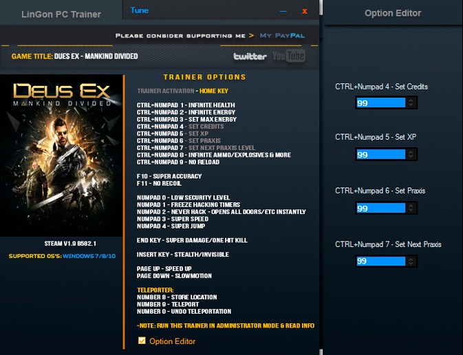 Deus Ex: Mankind Divided — трейнер для версии 1.9 (b 582.1) (+22) LinGon