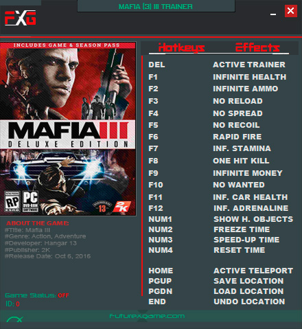 Mafia 3 — трейнер для версии 3.0 (+19) FutureX