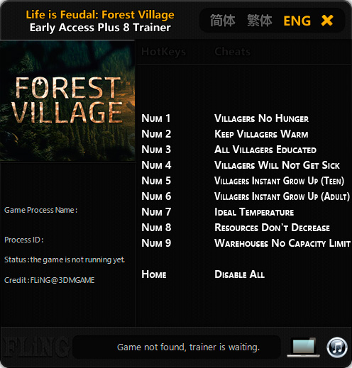 Life is Feudal: Forest Village — трейнер для версии 0.9.5854 (+8) FLiNG [Ранний доступ]