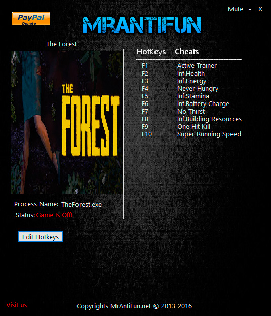 The Forest — трейнер для версии 0.50c (+10) MrAntiFun [Ранний доступ]