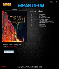 Tyranny — трейнер для версии 1.0.0.0008 (+8) MrAntiFun