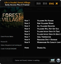 Life is Feudal: Forest Village — трейнер для версии 0.9.6032 (+8) FLiNG [Ранний доступ]