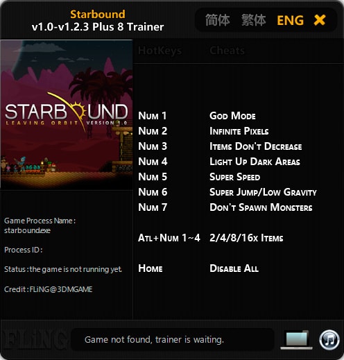 Starbound — трейнер для версии 1.2.3 (+8) FLiNG