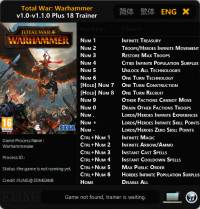 Total War: Warhammer — трейнер для версии 1.1.0 (+18) FLiNG