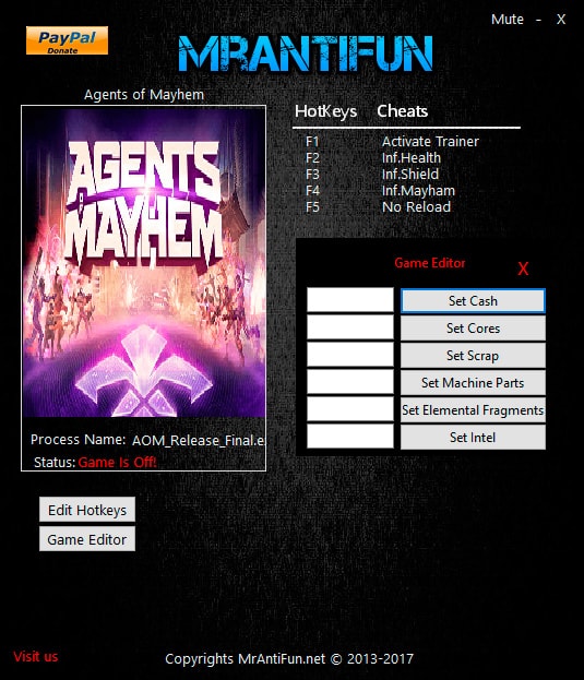 Agents of Mayhem — трейнер для версии от 24.08.2017 (+10) MrAntiFun