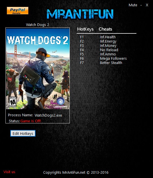 Watch Dogs 2 — трейнер для версии 1.017.189 (+7) MrAntiFun