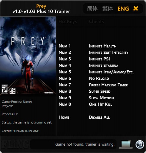 Prey — трейнер для версии 1.03 (+10) FLiNG