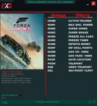 Forza Horizon 3 — трейнер для версии 1.0.99.2 (+11) FutureX