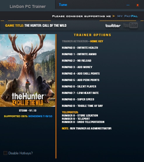 theHunter: Call of the Wild — трейнер для версии 1.13 (+12) LinGon