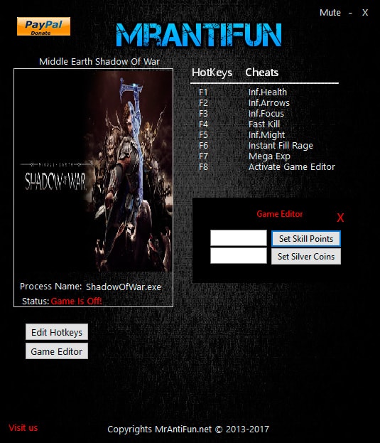 Middle-earth: Shadow of War — трейнер для версии 1.01 (+9) MrAntiFun