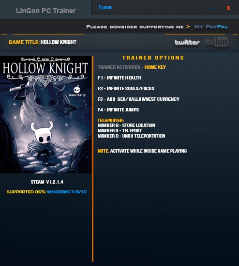 Hollow Knight — трейнер для версии 1.2.1.4 (+9) LinGon