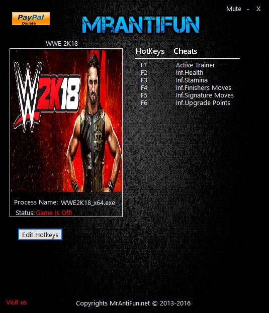 WWE 2K18 — трейнер для версии от 18.10.2017 (+5) MrAntiFun