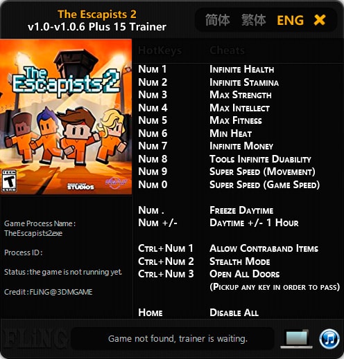 The Escapists 2 — трейнер для версии 1.0.6 (+15) FLiNG