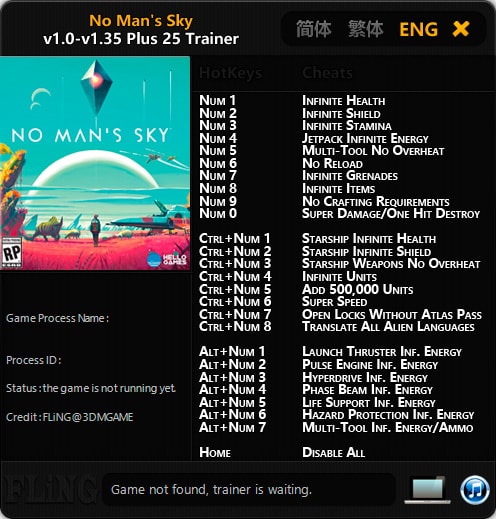 No Man's Sky — трейнер для версии 1.35 (+25) FLiNG