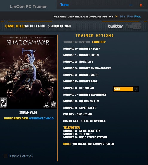 Middle-earth: Shadow of War — трейнер для версии 1.01 (+14) LinGon