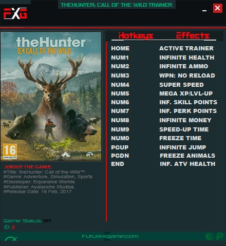 theHunter: Call of the Wild — трейнер для версии 1.12 (+13) FutureX
