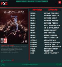 Middle-earth: Shadow of War — трейнер для версии 1.0 (+15) FutureX
