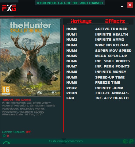theHunter: Call of the Wild — трейнер для версии 1.13 (+13) FutureX