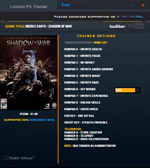Middle-earth: Shadow of War — трейнер для версии 1.06 (+14) LinGon