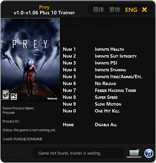 Prey: Mooncrash — трейнер для версии 1.06 (+10) FLiNG