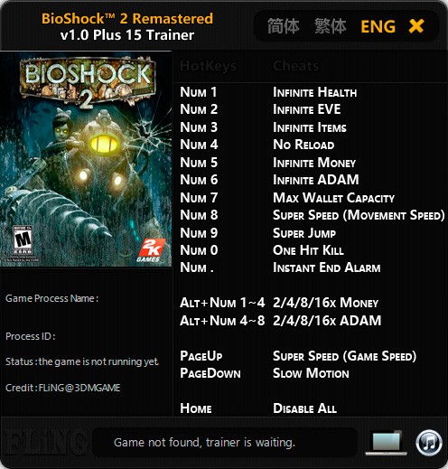 BioShock 2 Remastered — трейнер для версии 1.0 (+15) FLiNG