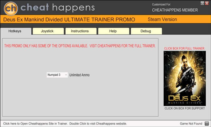 Deus Ex: Mankind Divided — трейнер для версии 1.8 (b 565.4) (+1) Cheat Happens