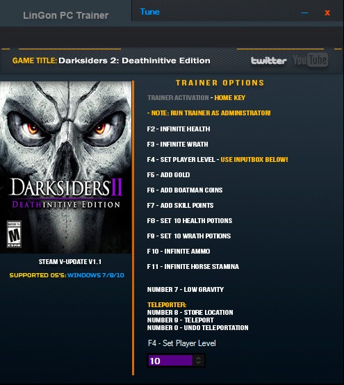 Darksiders II: Deathinitive Edition — трейнер для версии 1.1 (+13) LinGon