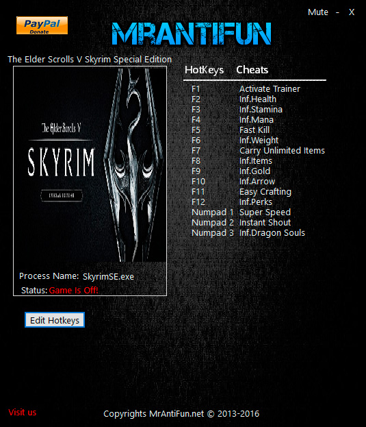 The Elder Scrolls 5: Skyrim Special Edition — трейнер для версии 1.1.47.0.8 (+14) MrAntiFun