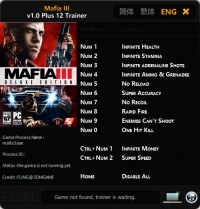 Mafia 3 — трейнер для версии 1.0 (+12) FLiNG