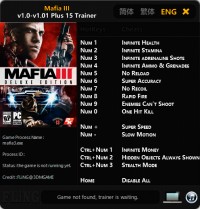 Mafia 3 — трейнер для версии 1.01 (+15) FLiNG