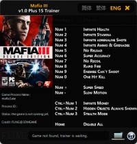Mafia 3 — трейнер для версии 1.0 (+15) FliNG